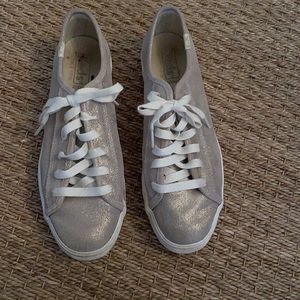 Gold shiny platform keds